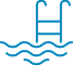 Piscine et Loisirs Aquatiques : Votre Guide de Baignade Icône stylisée bleue d'une piscine avec une échelle et des vagues, symbolisant un lieu de baignade ou une activité aquatique.