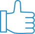 Pouce levé bleu : Icône J'aime pour approbation et validation